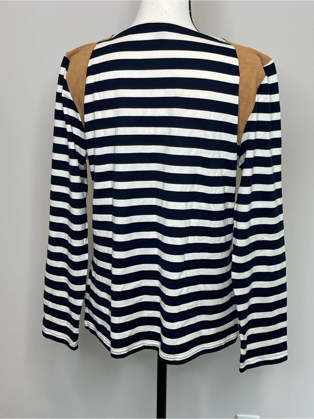 J.Crew size large striped cotton and leather top casual business stripes